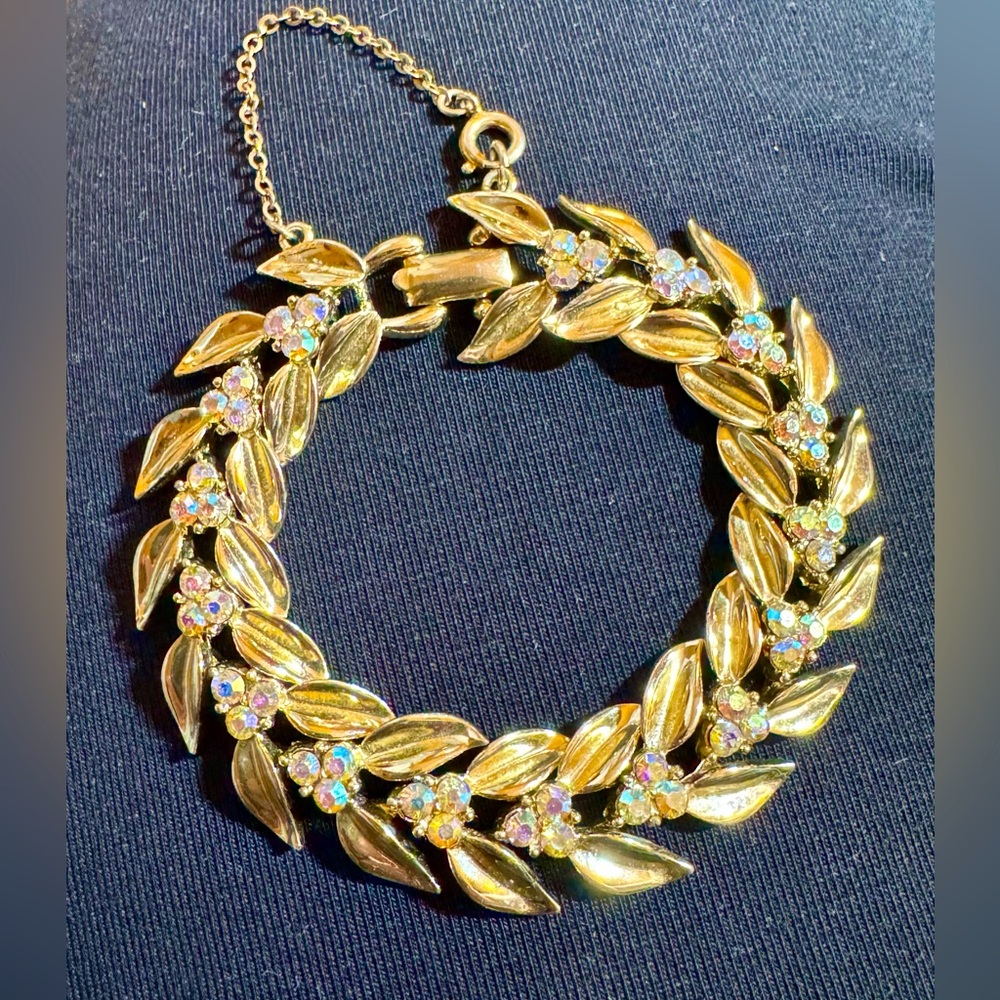 Vintage Coro Goldtone and AB Leaf/Vine Bracelet